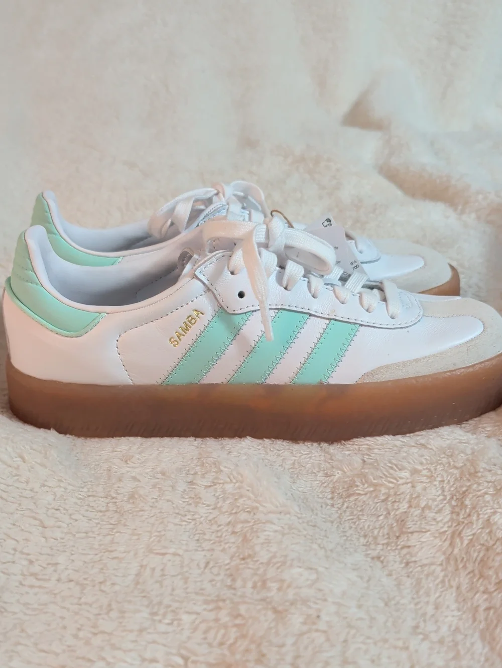 ✨ NWT Adidas Originals Sambae J Sneakers - White/Clear Mint - Size 7 Youth
